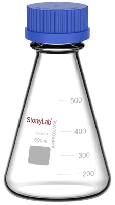 Erlenmeyerkolben 500 ml, Borosilikatglas, mit Schraubdeckel