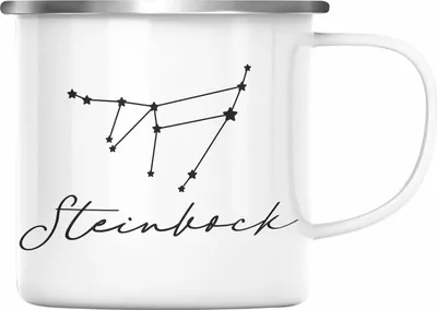 Produktbild von Trendation - Steinbock Sternzeichen Emaille Tasse Geschenk Horoskop Tierkreiszeichen (Silber)