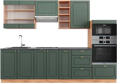 Produktbild von Küchenzeile Vicco Fame-Line Grün-Gold Landhaus/Goldkraft Eiche 280 cm , AP Anthrazit, Model 42546