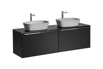 Productafbeelding van Onderkast voor wastafel, 4-delig, AKAN, 160 cm, mat zwart, variant A, inclusief wastafel