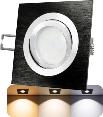 Produktbild von LED-Einbaustrahler Ultra flach (30mm) QF-2 quadratisch Alu schwarz gebürstet schwenkbar mit 4W LED Modul drei einstellbaren Lichtfarben 3CCT