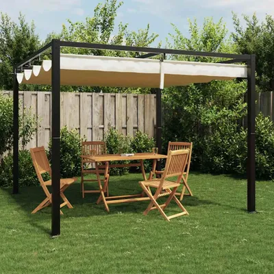 Produktbild von vidaXL Gartenpavillon mit Ausziehbarem Dach Creme 3x3 m Stahl