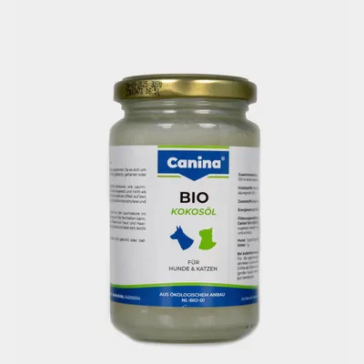 A glass jar of coconut oil for pets.