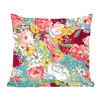 Produktbild von MuchoWow® Zierkissen Sofakissen Wohnzimmer Dekokissen 45x45 cm Eine farbenfrohe Illustration mit Blumenmuster - Schlafpolster - Polster für das Sofa