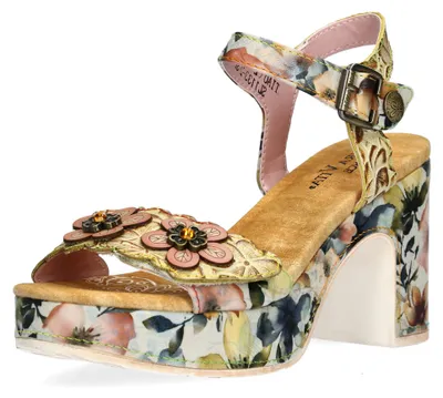 Produktbild von Laura Vita Damen Sandalette Plateau Floralprint Blockabsatz HECALO 12, Größe:37 EU, Farbe:Gelb