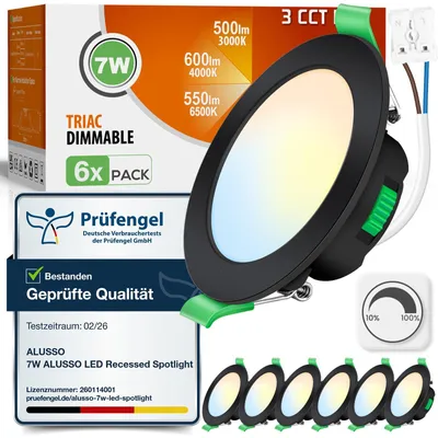 LED-Einbaustrahler 7W dimmbar IP44 6er-Pack rund schwarz
