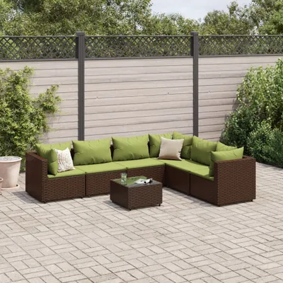 Produktbild von Möbel 7-tlg. Garten-Lounge-Set mit Kissen Braun Poly Rattan - Balkonmöbel 3308150