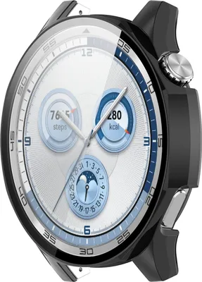 Image de Pour Huawei Watch GT 5 46mm plastique Watch PC Housse + protection verre dur noir