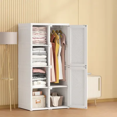 Produktbild von CDGlobal Kleiderschrank, Schrank 69 x 136 x 50 cm (B x H x T), einfache Montage, Faltbarer Mehrzweckschrank mit magnetische Türen, Garderobenschrank für Wohnzimmer Schlafzimmer Weiß