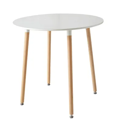 Image de Table à manger, design moderne, pieds en hêtre massif, blanc