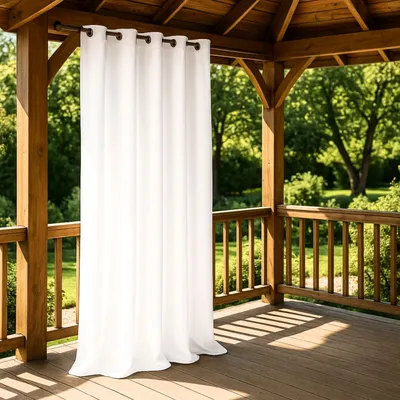 Zdjęcie produktu dla Biała wodoodporna zasłona tarasowa GAIA 140x250 cm na przelotkach, półzaciemniająca