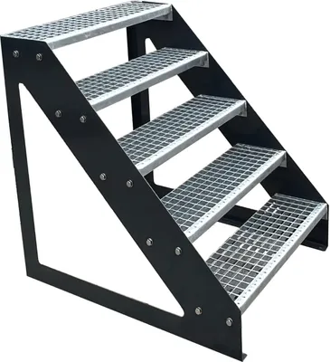 Immagine prodotto di Scala autoportante in acciaio grigliato a 5 gradini zincata e verniciata a polvere color antracite - (L x P x A) 101cm x 120cm x 95cm