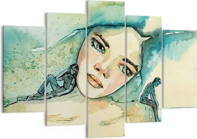 Produktbild von Bild auf Leinwand - Leinwandbild - 5 Teile - Aquarell Frau Emotionen - 150x100cm - Wand Bild - Wanddeko - Wandbilder - Leinwanddruck - Bilder - Wanddekoration - Leinwand bilder - EA150x100-4858