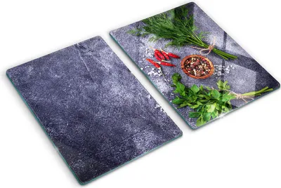 Produktbild von Tulup Glas Herdabdeckplatte - 2x40x52 cm - Glaskeramikkochfeld-Abdeckung Spritzschutz Glasabdeckplatte Kochplattenabdeckung und Schneidebrett - Zweiteilig - Essen & Getränke - Kräuter und Gewürze - Grün