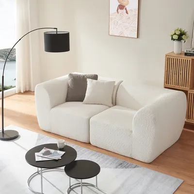 Zdjęcie produktu dla Sofa modułowa 2-osobowa "Hurvas" 2 x narożnik z podłokietnikiem 76 x 216 x 108 cm Bouclé kremowy biały