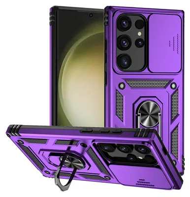 Obrázek produktu pro Pouzdro pro Samsung Galaxy S24 Ultra dvouvrstvé pouzdro s posuvným krytem kamery a prstencovým stojánkem Fialová