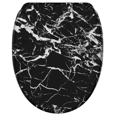 Produktbild von SANILO® WC-Sitz mit Absenkautomatik und Schnellverschluss Marmor Schwarz, Toilettendeckel direkt vom Hersteller, Klodeckel, Klobrille, WC Deckel
