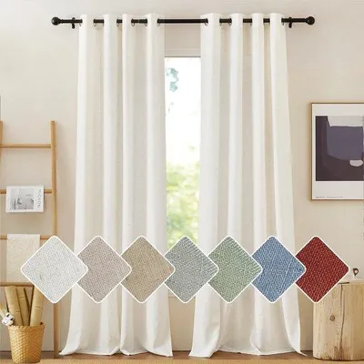 Image de Ensemble de 2 rideaux beige imitation lin de la marque Ibenzoa®, avec œillets, dimensions : 245 x 140 cm, semi-transparents