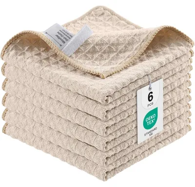 Produktbild von Microfasertücher 6er-Set, saugfähig, fusselfrei, Küchentücher, Spültücher, 30 x 30 cm, Beige