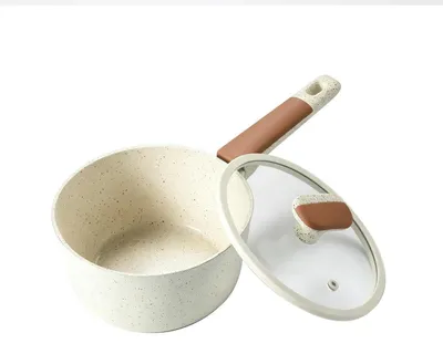 Immagine prodotto di Pentola per latte da 18 cm, colore crema, in Vetroceramica antiaderente, adatta per piani cottura a induzione, capacità 1,5 litri