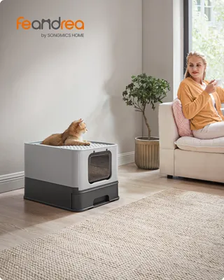 Produktbild von FEANDREA Katzenklo, mit Deckel, für Katzen bis 15kg, anthrazitgrau-Taubengrau