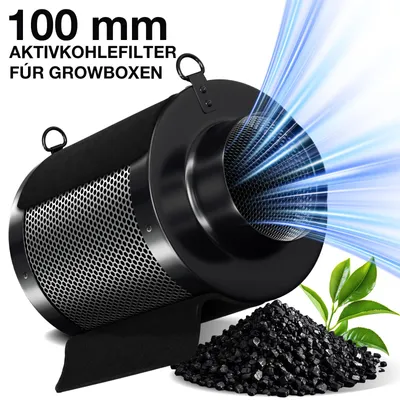 Obrázok produktu pre Vigevee Aktívny uhlíkový filter, priemer 100 mm, rozmery 100x300 mm, filter na pohlcovanie zápachu pre growboxy, určený pre výfukové potrubie a ventilátory