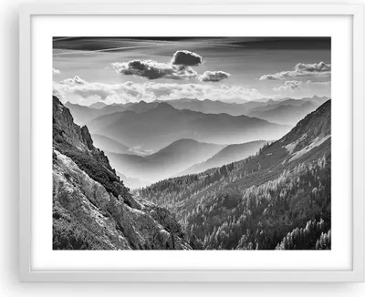 Produktbild von Gerahmtes Poster - Weißer Rahmen - Schwarzweiß Landschaft Berge - 50x40 cm - Wand Bild - Wanddeko - Wandbilder - Kunstposter - Wandposter - Bilderrahmen - Bilder - Kunstdruck - P2WAA50x40-4560