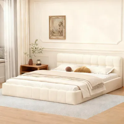 Image de Lit 140 x 200 cm - Lit double - Tête de lit rembourrée - Sommier - Design moderne