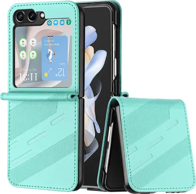 Produktbild von Hülle für Samsung Galaxy Z Flip 6 / Z Flip 7 FE, Kunstleder Brieftaschen Handyhülle mit Kartenfach und Standfunktion Türkis