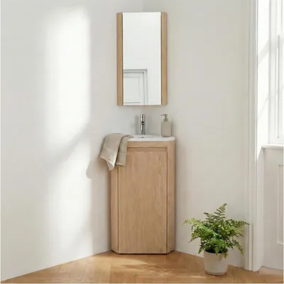 Image de Ensemble lave-mains d'angle SORRENTO sur pieds avec robinet et armoire