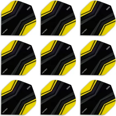 Produktbild von Pentathlon | HD 150 | Dart Flights | 150 Micron | Standard | Gelb-Schwarz | X‑Wing Layout | 3 Sets = 9 Flights