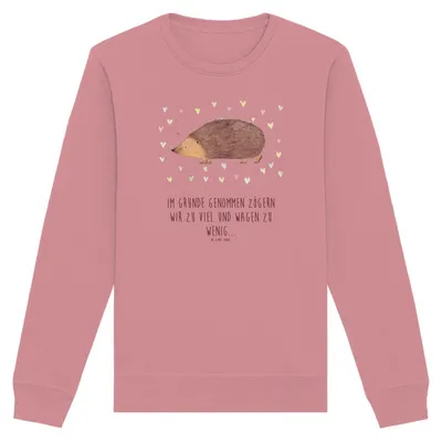 Produktbild von Mr. & Mrs. Panda Organic Sweatshirt Igel Herzen Größe L - Canyon Pink - Geschenk, Pulli, Baumwoll Pullover, Nachhaltiger, Herz, Leben, Lustige Sprüche, Liebe, Sweater