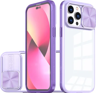 Obrázek produktu pro Pouzdro pro iPhone 14 Pro Hybridní průhledné TPU bumper pouzdro s posuvným krytem kamery Fialová