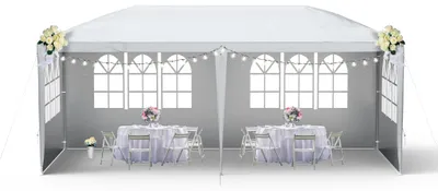 Image de Pavillon de jardin QEENTOE, 3x6 mètres, gris, tente en polyéthylène étanche avec 6 parois, porte zippée, idéal pour les événements de jardin