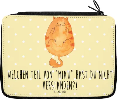 Produktbild von Mr. & Mrs. Panda Bleistiftetui Katze Mittelfinger - Gelb Pastell - Geschenk, Katzen, Etui, Mäppchen, Schlampermäppchen, Mietze, Kater, Cat, Federmappe, Cats, Federtasche