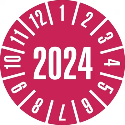 Produktbild von Dreifke® Prüfplakette 2024, rot, Folie, ablösbar, Ø 25mm, 21/Bogen