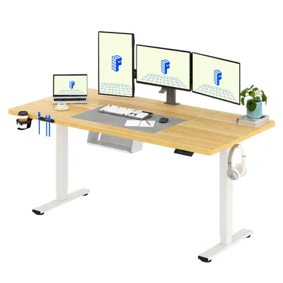 Produktbild von FLEXISPOT QE1 Höhenverstellbarer Schreibtisch 180x80cm, 4 Memory-Funktion, Antikollisionsschutz, 70kg Tragkraft, Haken, Kabelmanagement (Ahorn)