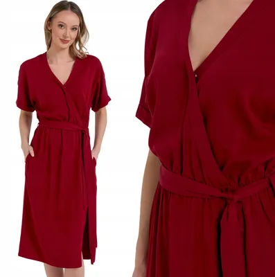 Productafbeelding van Jurk – damesjurk, maat M – zomerjurk, rood – midi-jurk – viscose jurk
