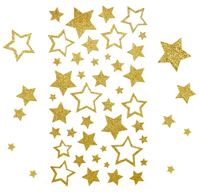 210 Glitter-Sterne Sticker gold, selbstklebend, 1-4 cm, für Weihnachten
