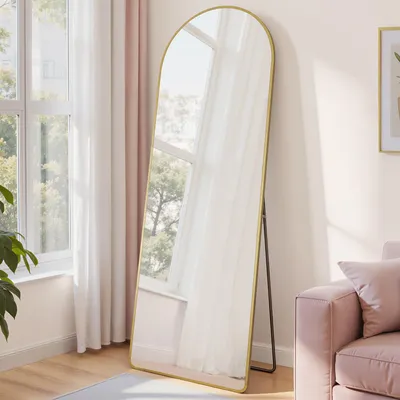 Produktbild von SONGMICS Ganzkörperspiegel, Spiegel gebogen, stehend oder wandmontiert, für Wohnzimmer, Schlafzimmer, 171 x 76 cm, gold