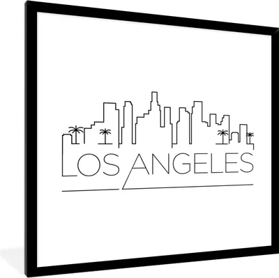 Produktbild von MuchoWow® MuchoWow® Gerahmtes Poster Skyline "Los Angeles" weiß 40x40 cm - Poster mit zchwarzem Bilderrahmen - Mit Rahmen - Wanddekoration Schlafzimmer