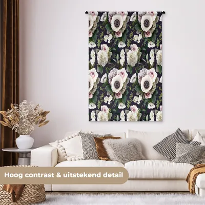Produktbild von MuchoWow® Wandteppich Wandbehang Blumen - Anemone - Muster 90x135 cm Tapisserie Dekoration Wandtuch - Baumwolle - Wandskulptur