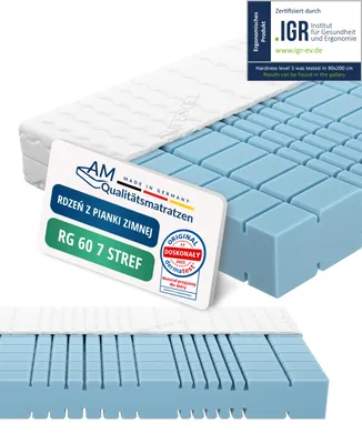 Zdjęcie produktu dla AM Qualitätsmatratzen | Premium 7-strefowy materac z zimnej pianki 90x200 cm | Srednio twardy (H3) | Materac ergonomiczny w RG60 | 19 cm wysokosci | Wyprodukowano w Niemczech | 90 x 200 cm