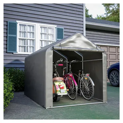 Produktbild von Fahrradgarage Zeltgarage Lagerzelt für 2-4 Fahrräder, winterfester Geräteschuppen Carport mit UV-Schutz PE-Dach, Fahrradschuppen Motorrad Garage 160x220x166cm, Dunkelgrau