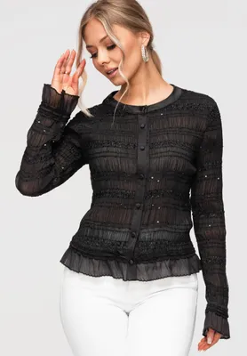 Produktbild von LARICA Damen Bluse Figurbetont Langarm Elegant OW-TS-E0037 black S/M