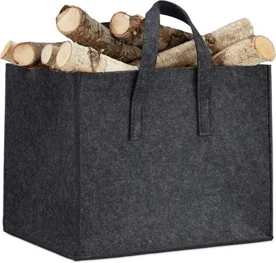Produktbild von Famanu Holzkorb aus Filz - HxBxD: 34,5 x 43 x 36,5 cm - 2 Tragegriffe - faltbar - Zeitungshalter - anthrazit