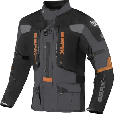 Immagine prodotto di Giacca da moto in tessuto impermeabile 3 in 1 Berik Dakota, nero/grigio/arancione, taglia 56