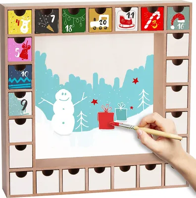 Immagine prodotto di BRUBAKER Calendario dell'Avvento riutilizzabile da riempire con 24 cassetti - Calendario natalizio fai-da-te da colorare, decorare e disegnare da soli - vuoto - alto 33 cm