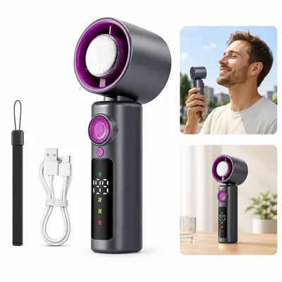 Produktbild von Tragbarer Handventilator Turbo 4000mAh, Mini Fan mit 3-Sekunden Ice-Cooling, 199 Geschwindigkeiten, LED Display, Leise 29dB für Reisen Outdoor Büro