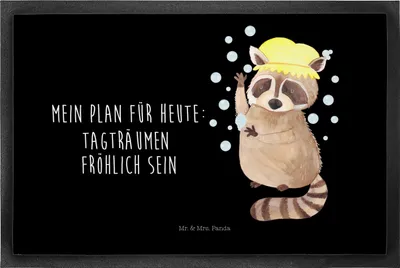 Produktbild von Mr. & Mrs. Panda fußmatte Waschbär 50 x 75 cm - Schwarz - Geschenk, Lustige Sprüche, Waschen, Tagträumen, Seifenblasen, Schmutzfänger, Schmutzfangmatte, Bodenvorleger